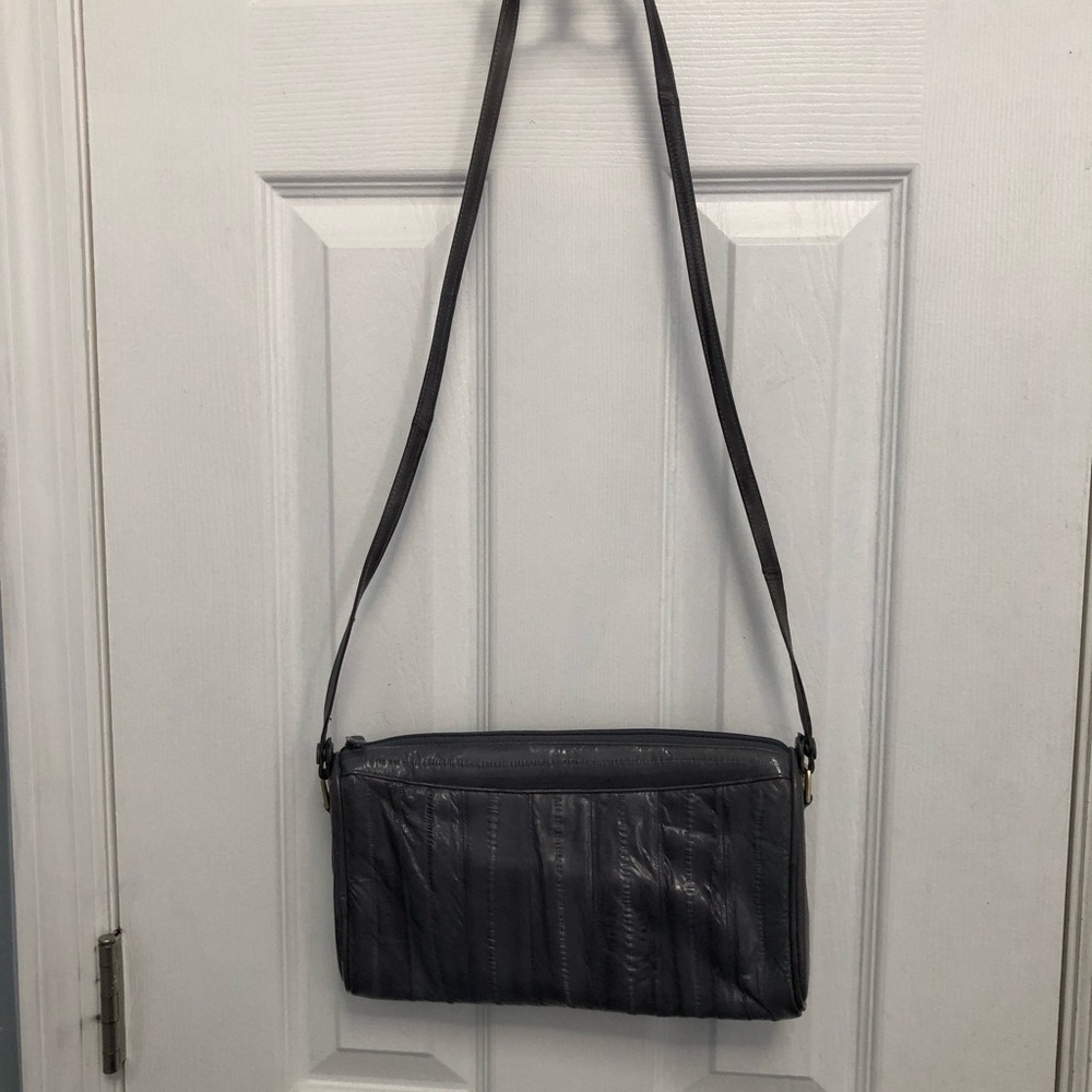 Vintage Women's Genuine Eel Skin Clutch Handbag Shoulder Bag Gray